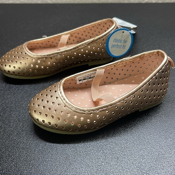 NWT Carter’s Girls Perforated Heart Ballet Flats Metallic Slip On Shoes Size 6 - Picture 5 of 11